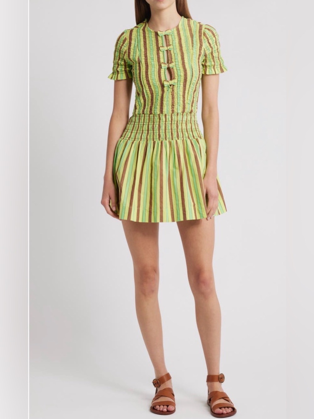 NWT Damson Madder Saffy Smocked Striped Organic Cotton Mini Dress